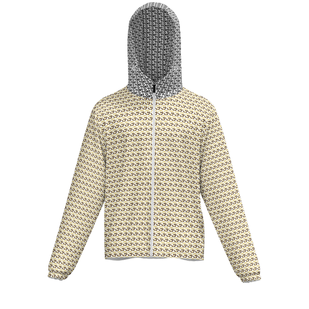 TONY G Unisex Full-Zip Hooded Windbreaker Jacket, featuring the TG Logo #9 Monogram Pattern