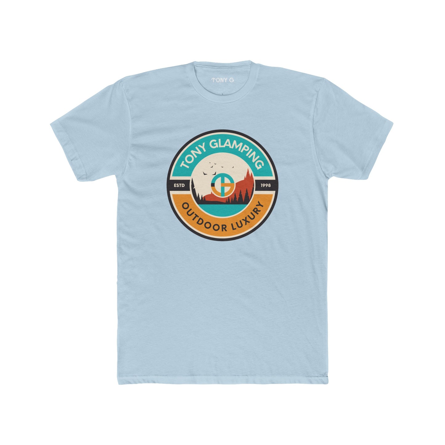 TONY Glamping Men's Cotton Crew Tee, featuring the TONY Glamping design