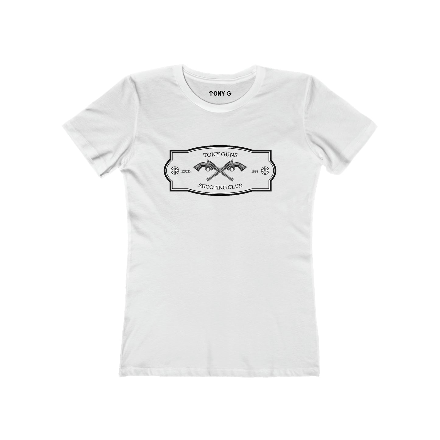 TONY Gun Women's Feminine Cut Classic Boyfriend Tee, featuring the TONY Gun designs
