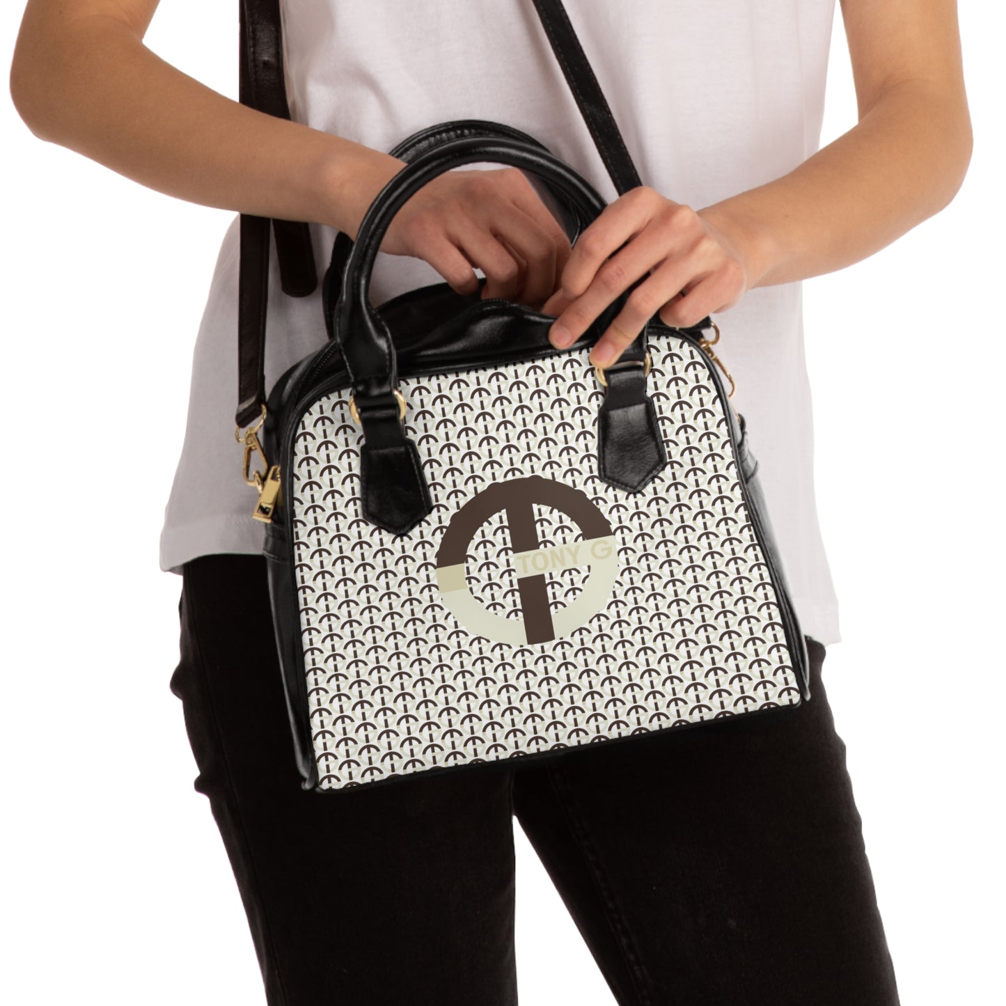 TONY G Shoulder Handbag, adorned with the TG Logo Vintage #2 Monogram Pattern