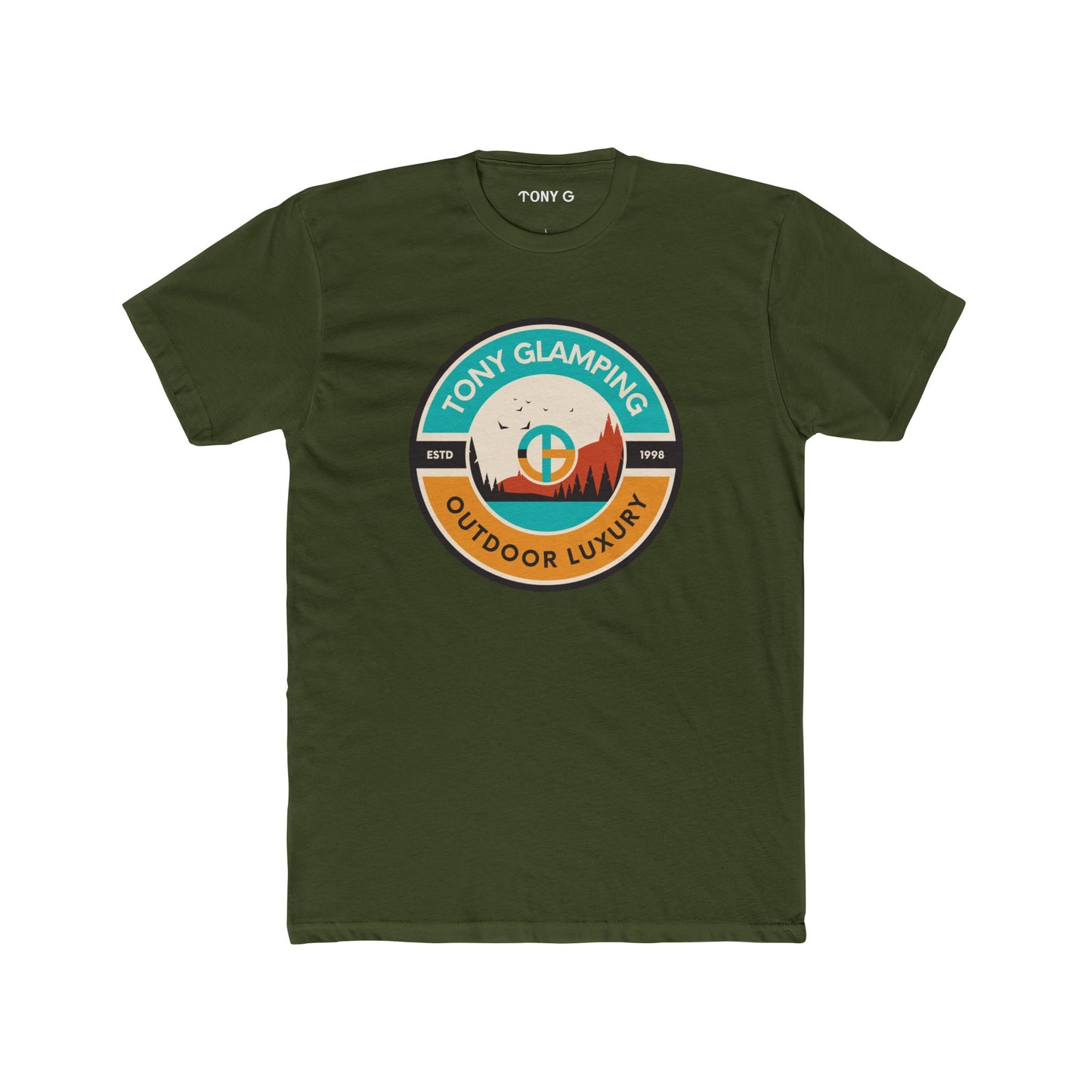 TONY Glamping Men's Cotton Crew Tee, featuring the TONY Glamping design