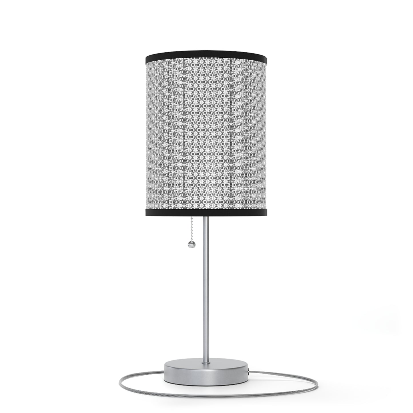 TONY G Lamp on a Stand, with black trim, featuring the TG Logo Outline Monogram Pattern