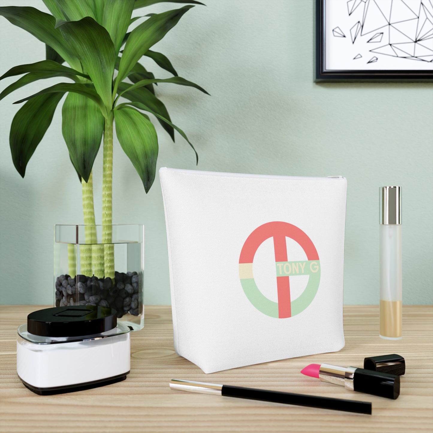 TONY G Cotton Cosmetic Bag, adorned with the TG Logo Vintage #4 Monogram