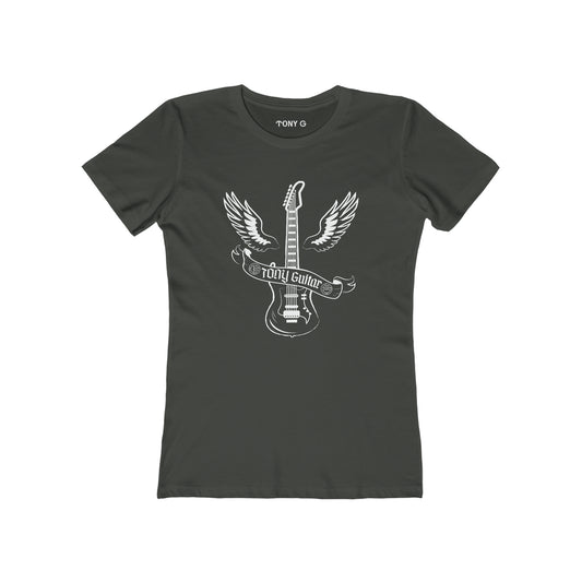 TONY Guitar Women's Feminine Cut Classic Boyfriend Tee, featuring the TONY Guitar design