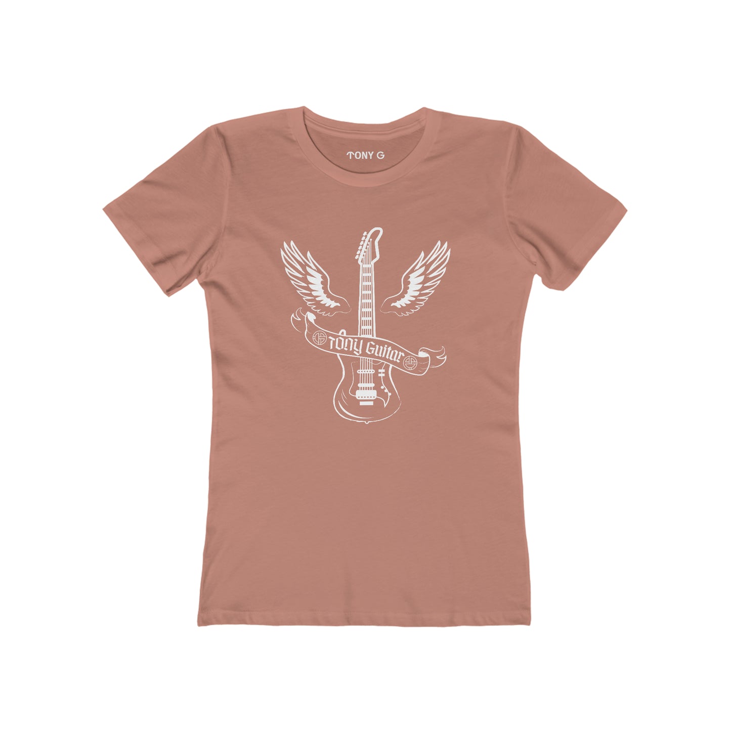 TONY Guitar Women's Feminine Cut Classic Boyfriend Tee, featuring the TONY Guitar design