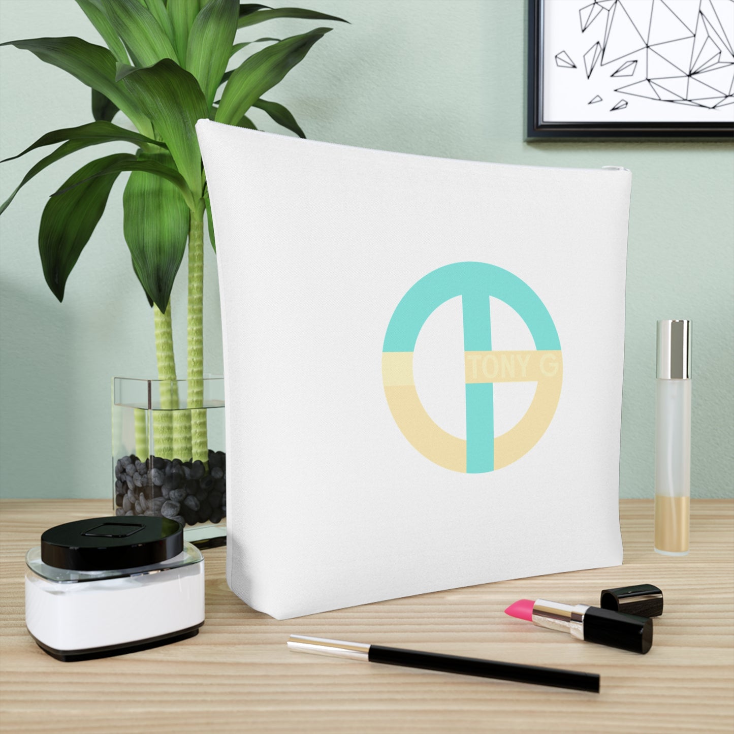 TONY G Cotton Cosmetic Bag, adorned with the TG Logo Vintage #3 Monogram