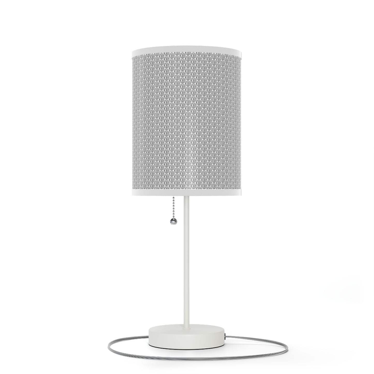 TONY G Lamp on a Stand, with white trim, featuring the TG Logo Outline Monogram Pattern