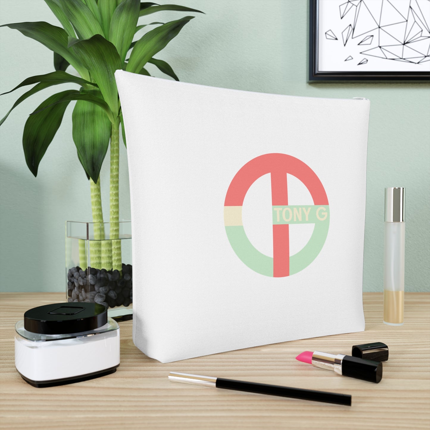 TONY G Cotton Cosmetic Bag, adorned with the TG Logo Vintage #4 Monogram