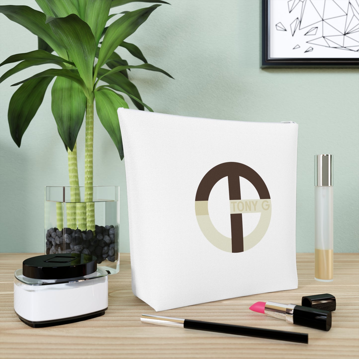 TONY G Cotton Cosmetic Bag, adorned with the TG Logo Vintage #2 Monogram