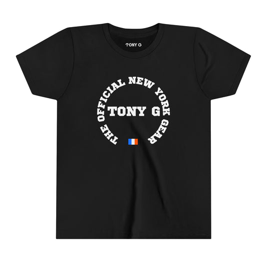 TONY G Youth Short Sleeve Tee, featuring the TONY G Flag Logo Varcity design