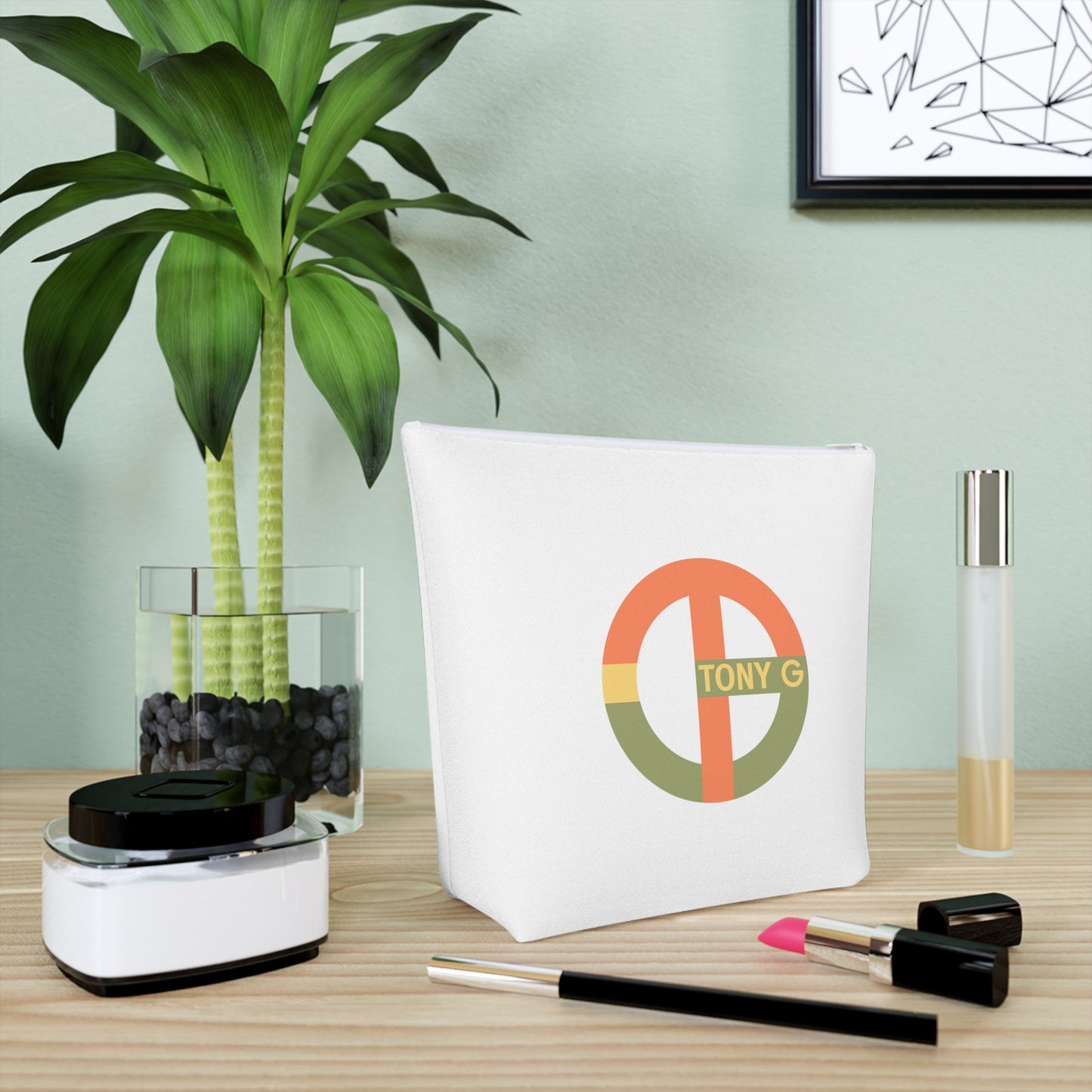 TONY G Cotton Cosmetic Bag, adorned with the TG Logo Vintage #1 Monogram