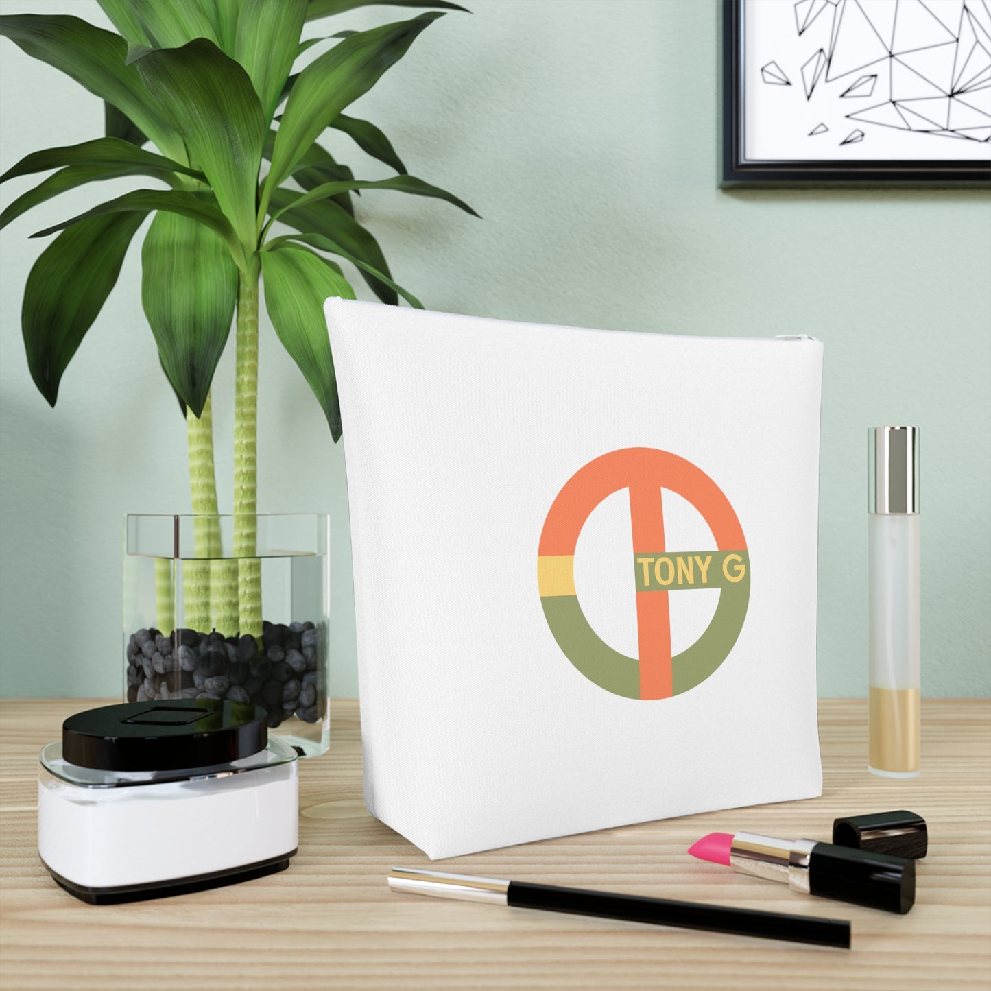TONY G Cotton Cosmetic Bag, adorned with the TG Logo Vintage #1 Monogram