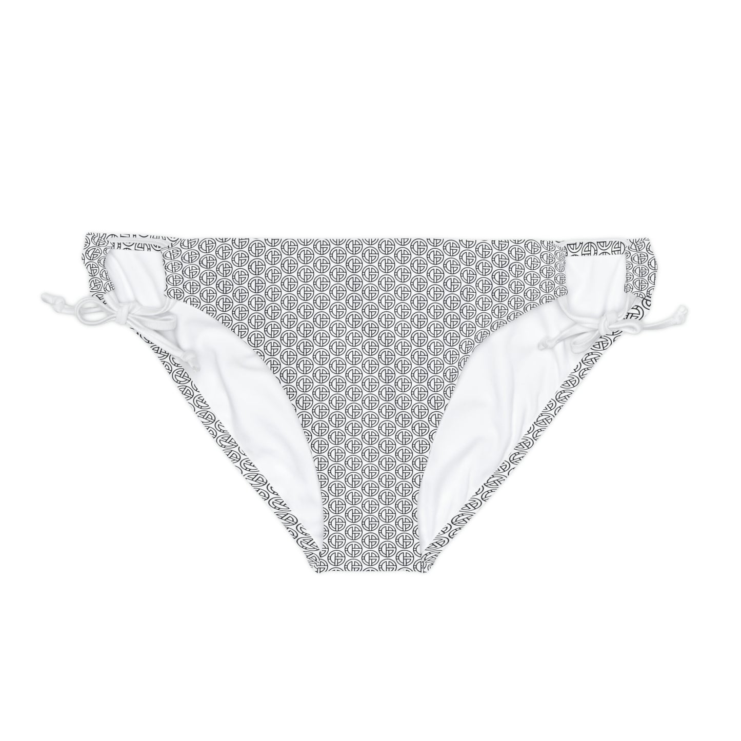 TONY G Loop Tie Side Bikini Bottom, adorned with the TG Logo Outline Monogram Pattern