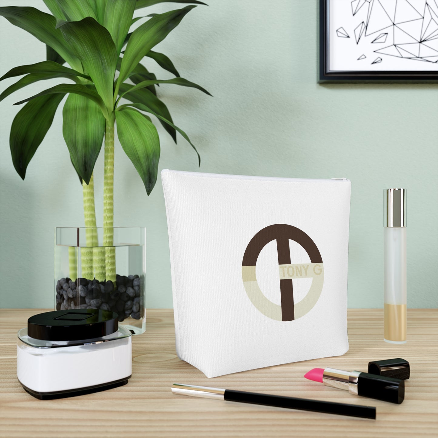 TONY G Cotton Cosmetic Bag, adorned with the TG Logo Vintage #2 Monogram