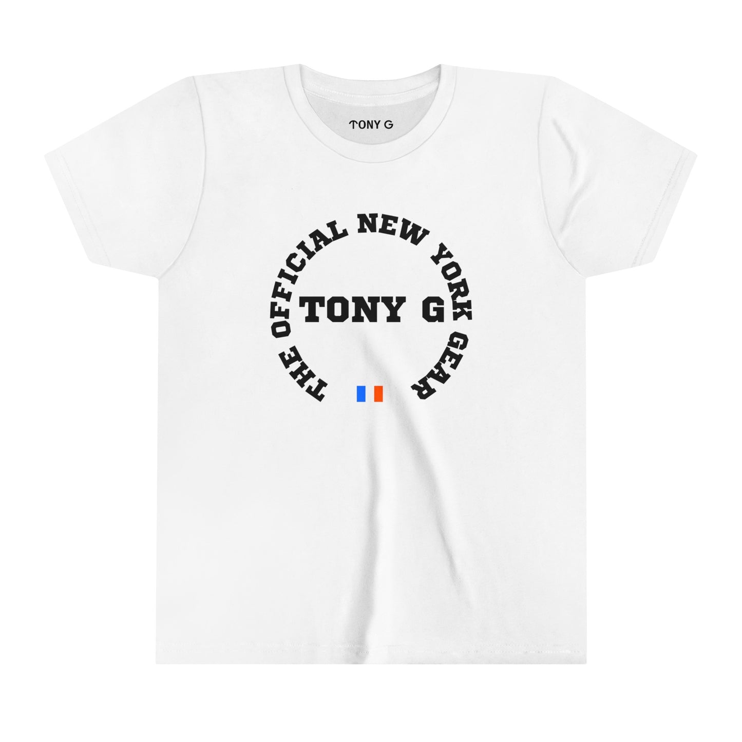 TONY G Youth Short Sleeve Tee, featuring the TONY G Flag Logo Varcity design