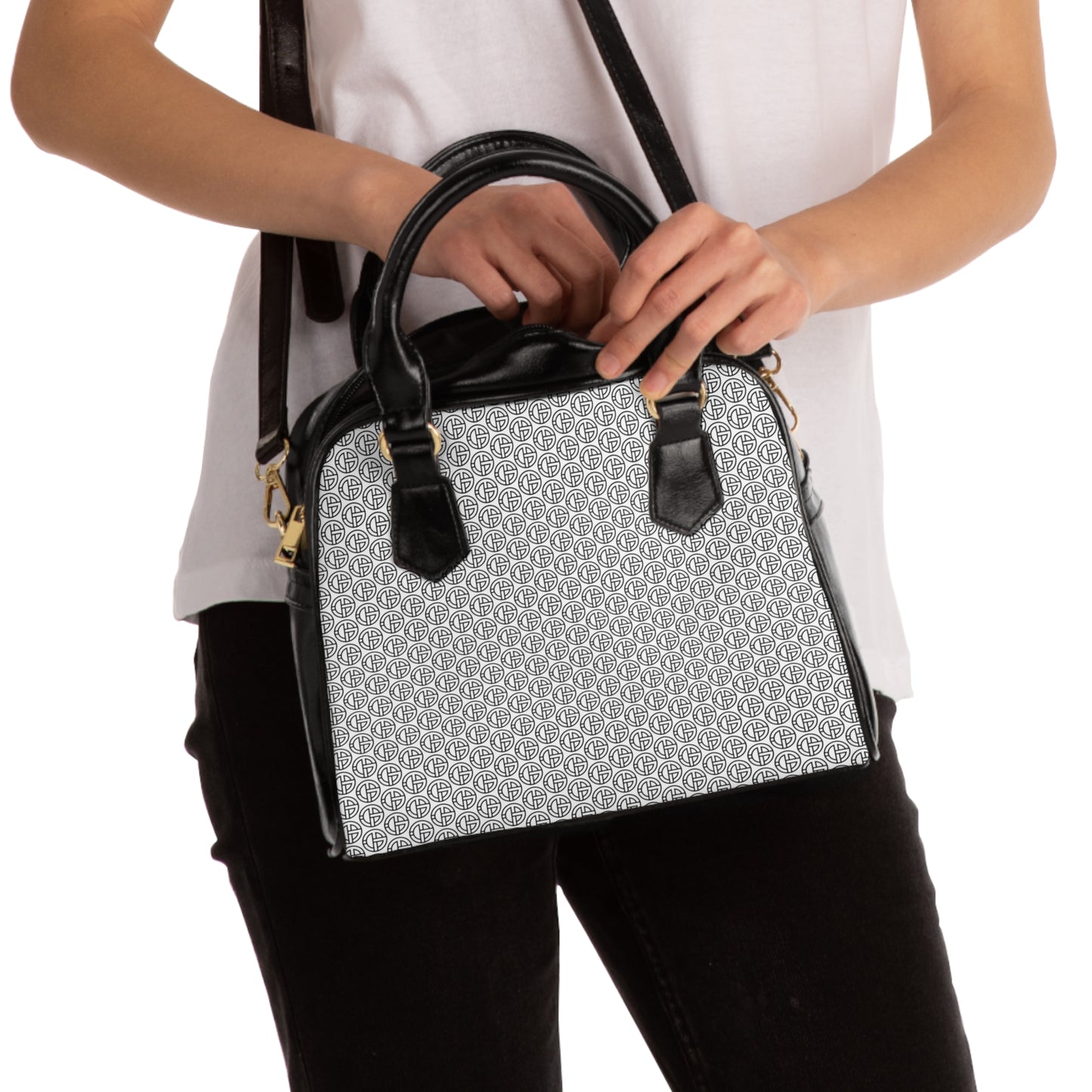 TONY G Shoulder Handbag, adorned with the TG Logo Outline Monogram Pattern