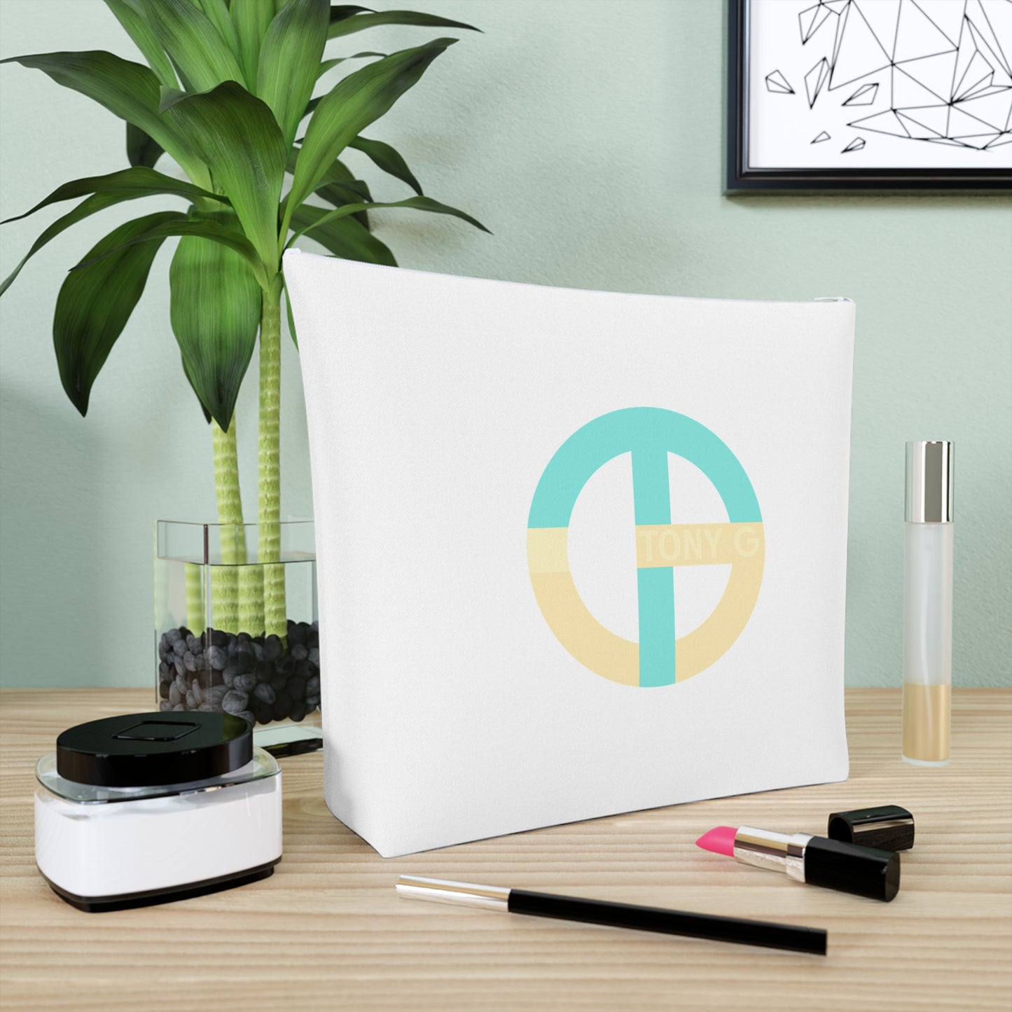 TONY G Cotton Cosmetic Bag, adorned with the TG Logo Vintage #3 Monogram