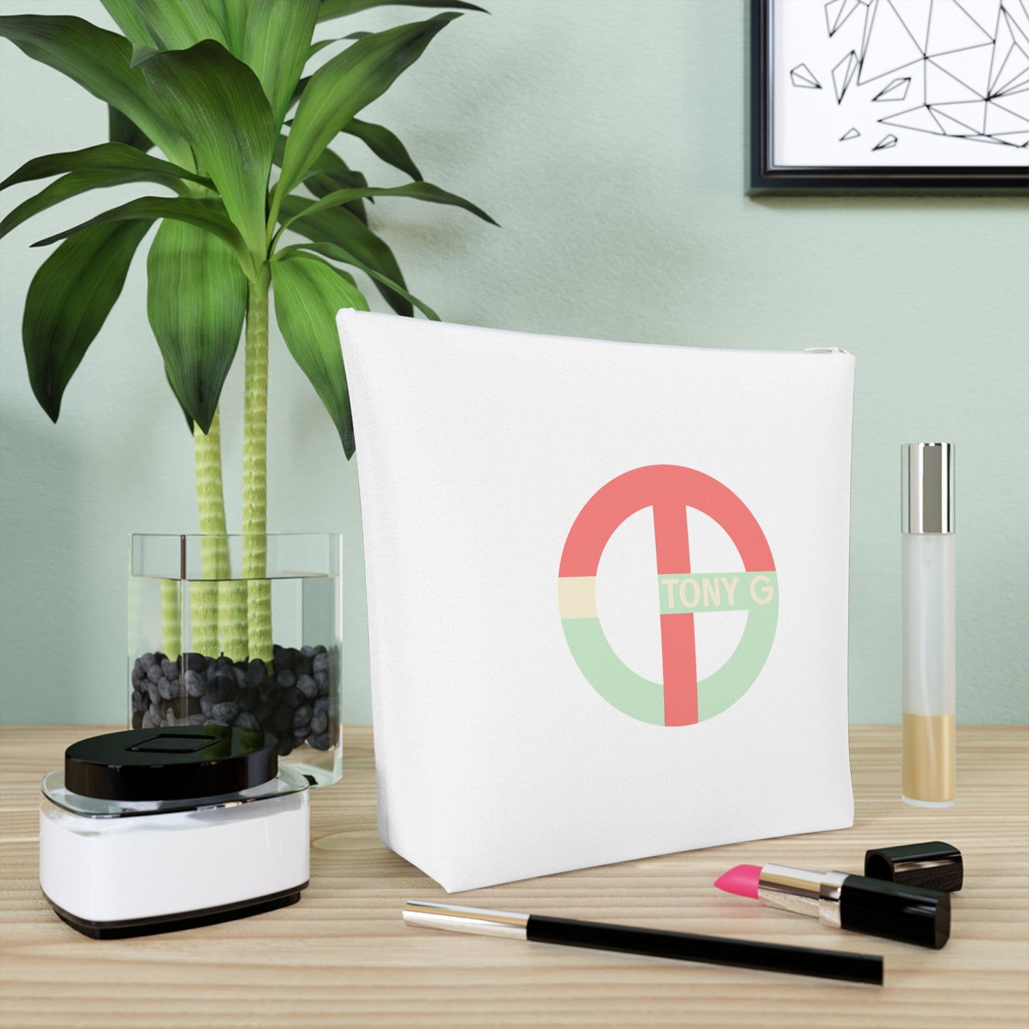TONY G Cotton Cosmetic Bag, adorned with the TG Logo Vintage #4 Monogram