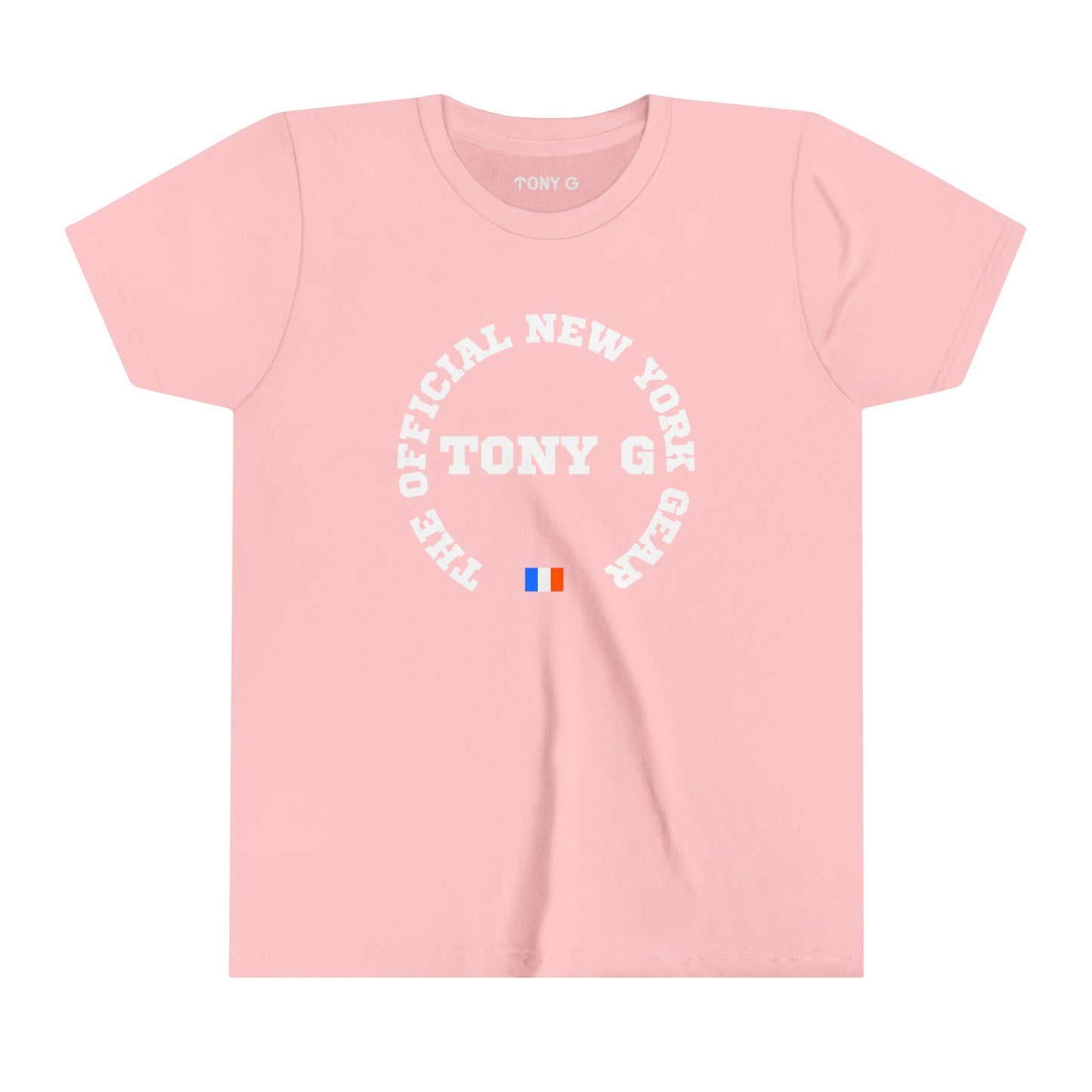 TONY G Youth Short Sleeve Tee, featuring the TONY G Flag Logo Varcity design