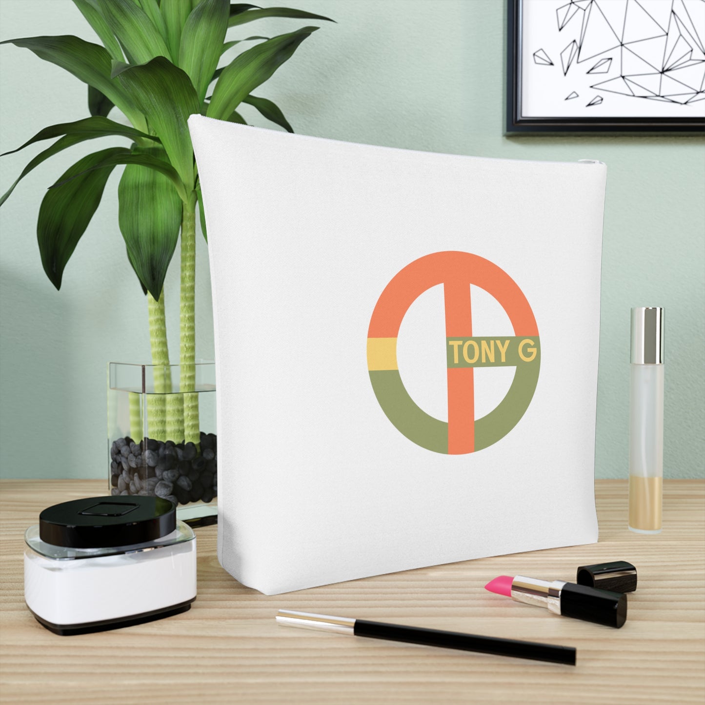 TONY G Cotton Cosmetic Bag, adorned with the TG Logo Vintage #1 Monogram
