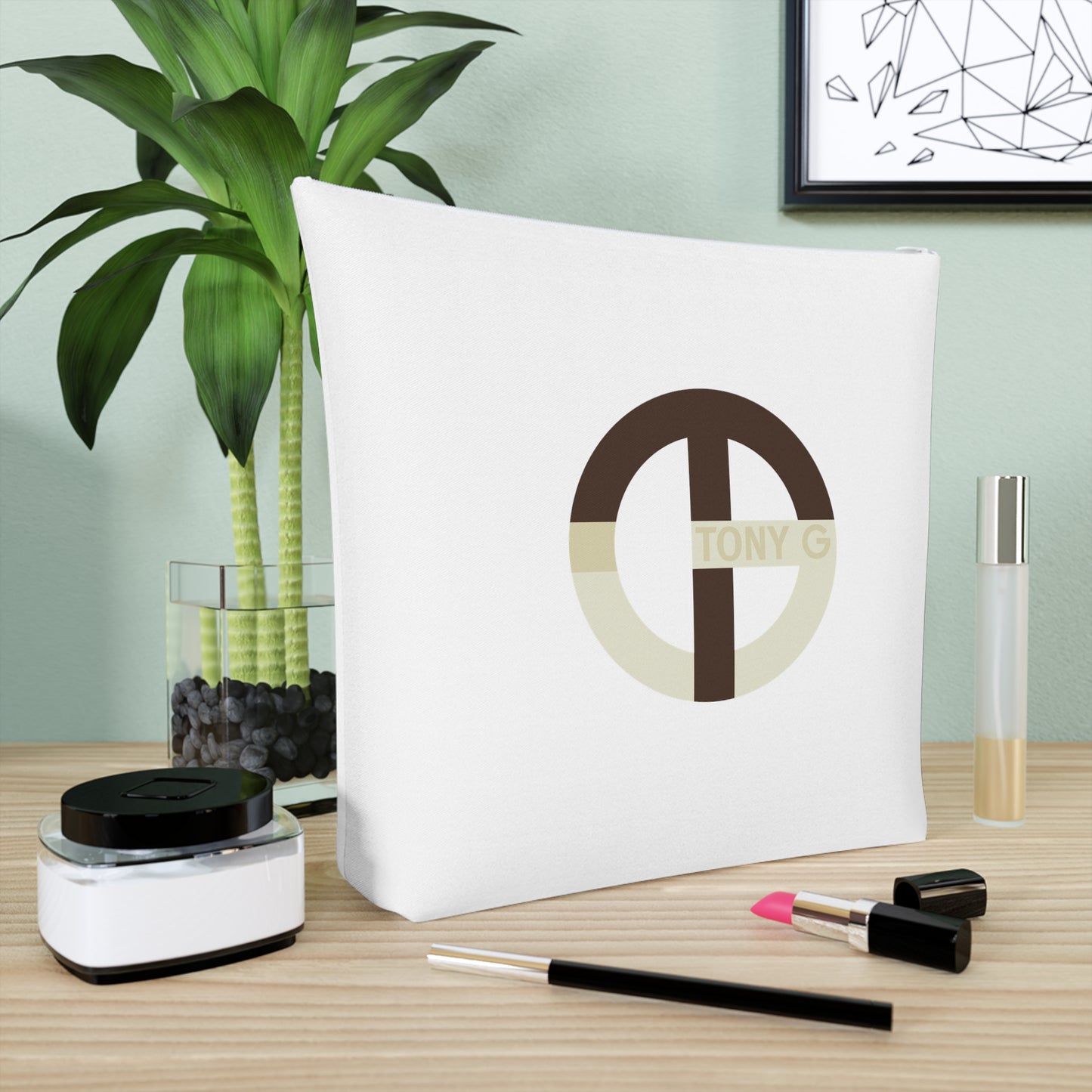 TONY G Cotton Cosmetic Bag, adorned with the TG Logo Vintage #2 Monogram