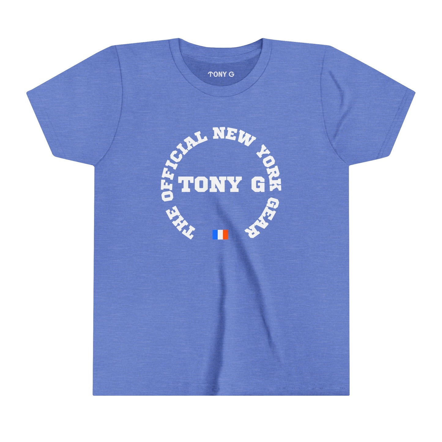 TONY G Youth Short Sleeve Tee, featuring the TONY G Flag Logo Varcity design