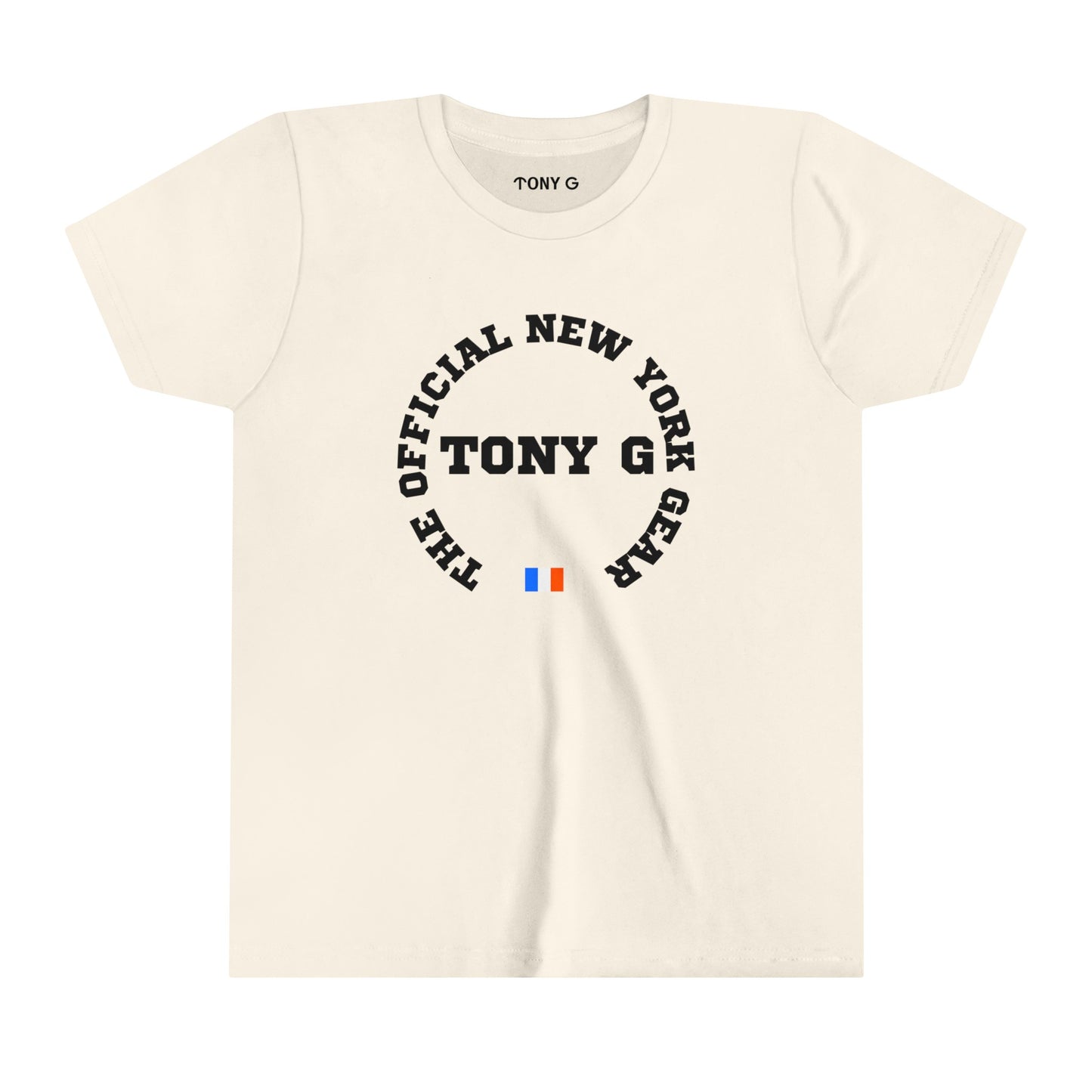 TONY G Youth Short Sleeve Tee, featuring the TONY G Flag Logo Varcity design