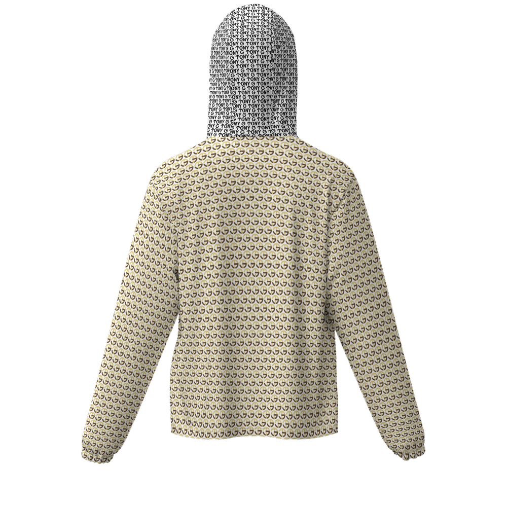 TONY G Unisex Full-Zip Hooded Windbreaker Jacket, featuring the TG Logo #9 Monogram Pattern