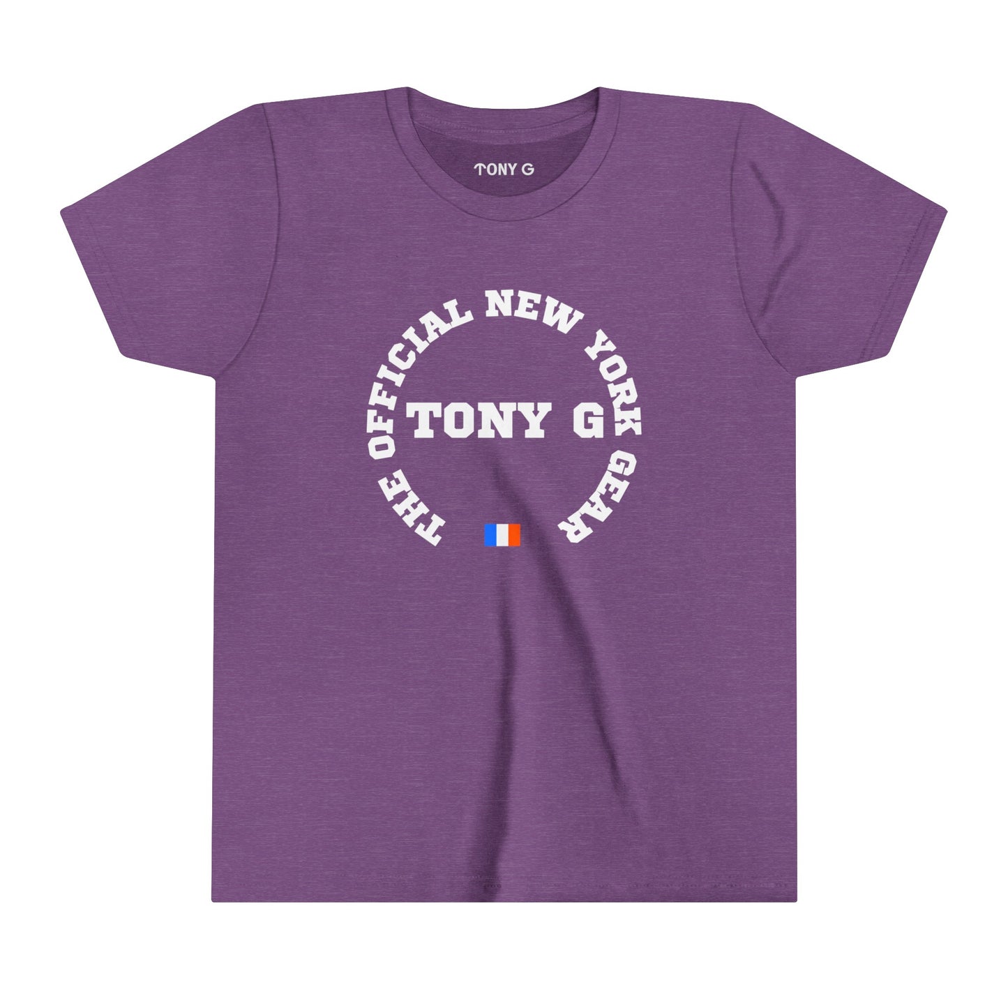 TONY G Youth Short Sleeve Tee, featuring the TONY G Flag Logo Varcity design