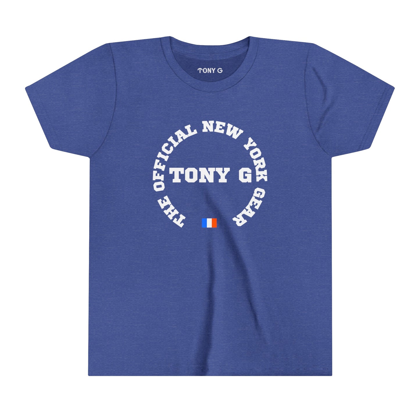 TONY G Youth Short Sleeve Tee, featuring the TONY G Flag Logo Varcity design