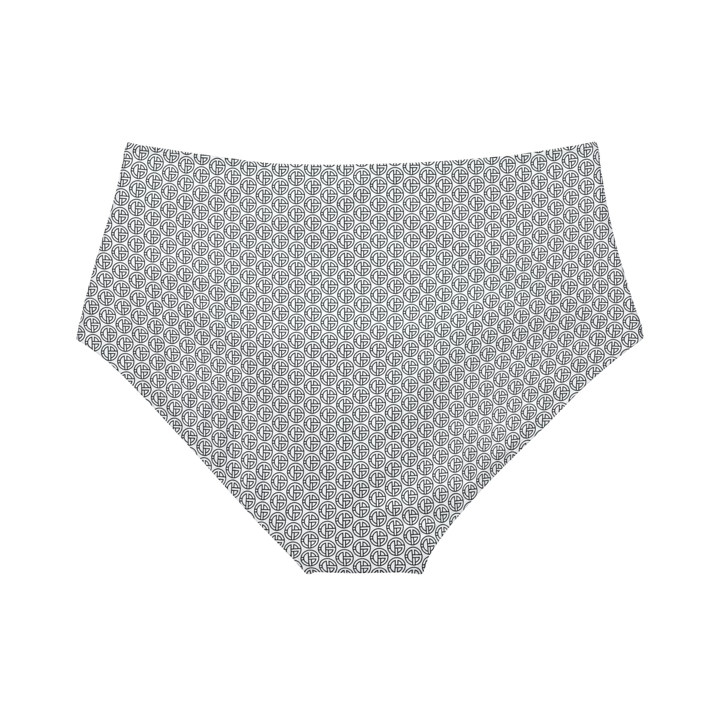 TONY G High-Waist Hipster Bikini Bottom, adorned with the TG Logo Outline Monogram Pattern