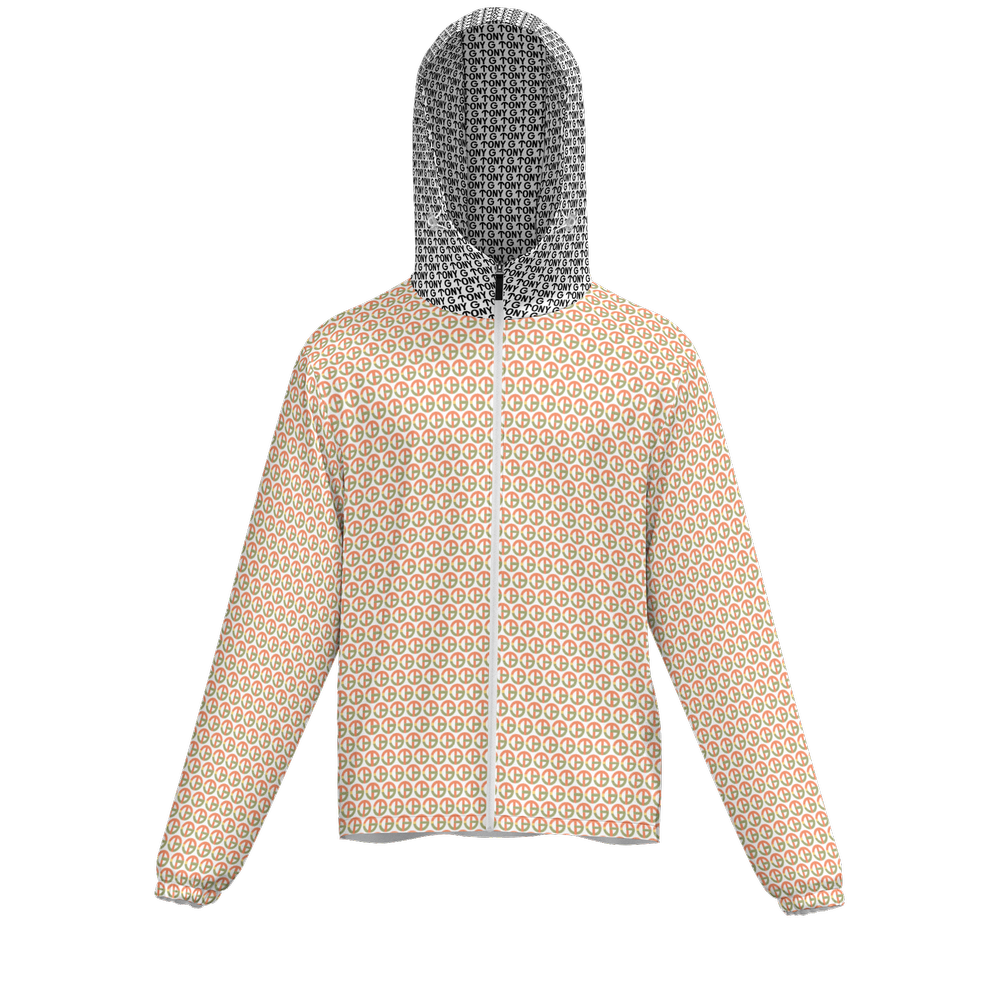 TONY G Unisex Full-Zip Hooded Windbreaker Jacket, featuring the TG Logo #1 Monogram Pattern