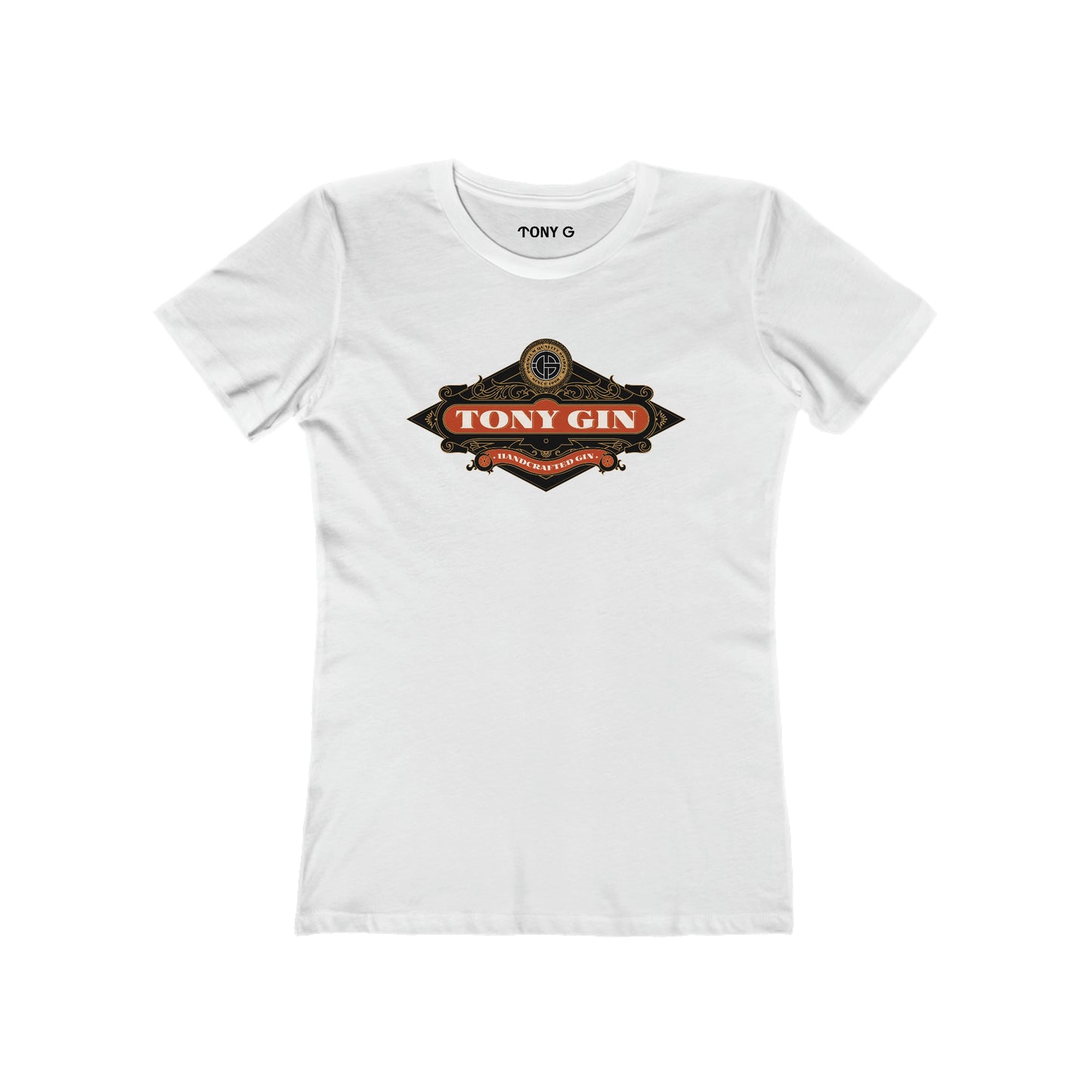 TONY Gin Women's Feminine Cut Classic Boyfriend Tee, featuring the TONY Gin design