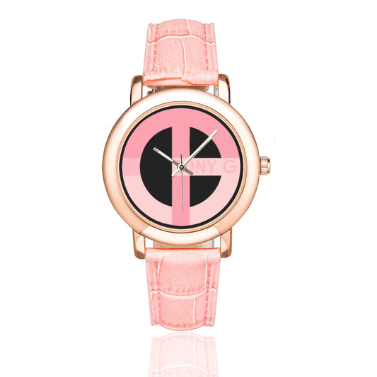 TONY G BCA Women's Rose Gold Leather Strap Watch, featuring the TG Logo Breast Cancer Awareness Monogram