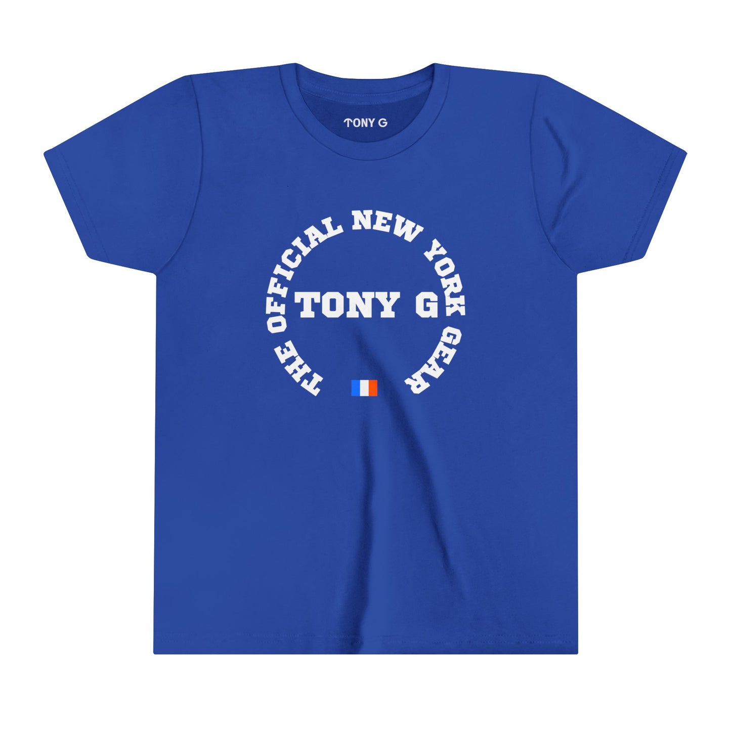 TONY G Youth Short Sleeve Tee, featuring the TONY G Flag Logo Varcity design