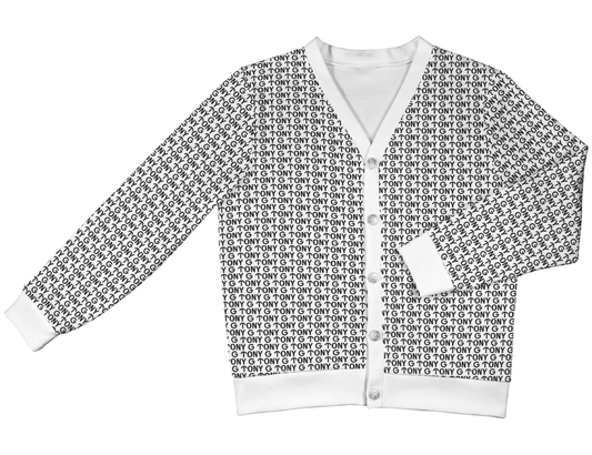TONY G ribbed cardigan sweater, featuring the TONY G logo