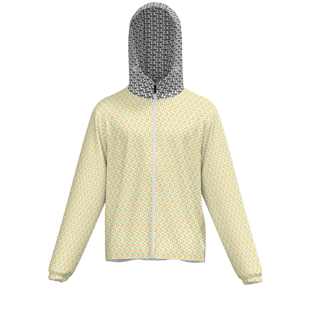 TONY G Unisex Full-Zip Hooded Windbreaker Jacket, featuring the TG Logo #8 Monogram Pattern