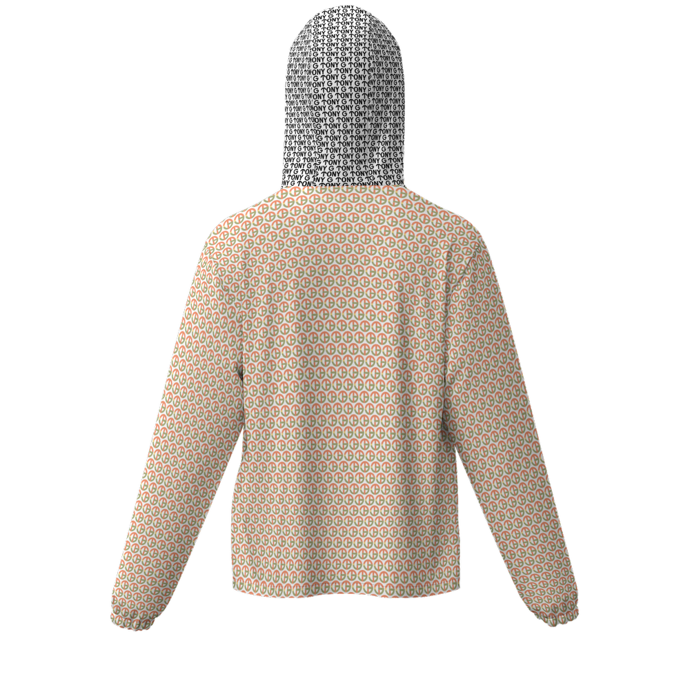 TONY G Unisex Full-Zip Hooded Windbreaker Jacket, featuring the TG Logo #1 Monogram Pattern
