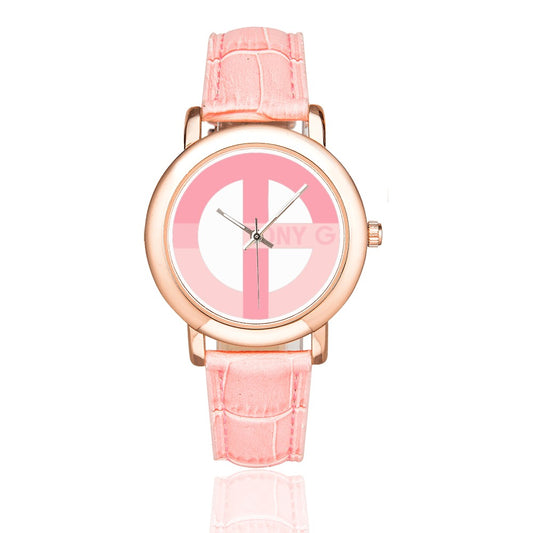TONY G BCA Women's Rose Gold Leather Strap Watch, featuring the TG Logo Breast Cancer Awareness Monogram