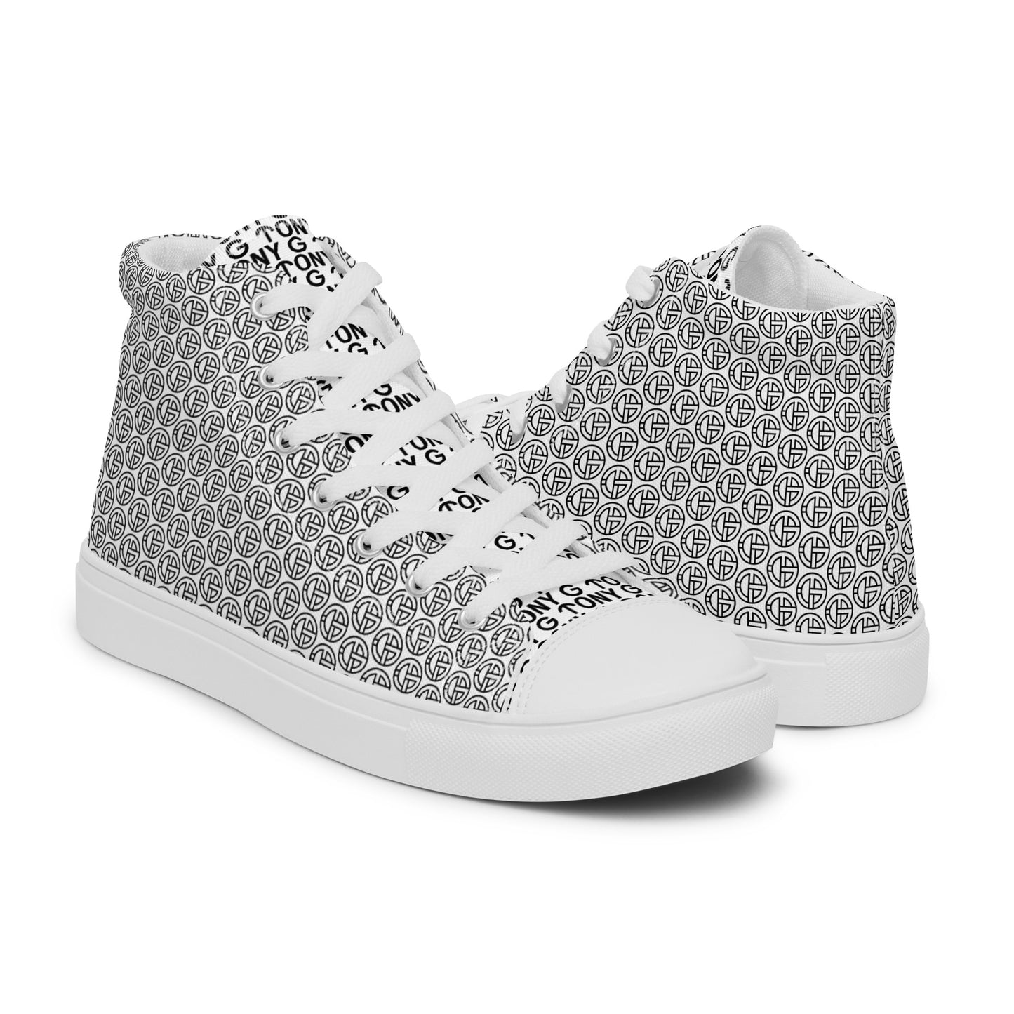 TONY G Men’s high top canvas shoes, featuring the TONY G Logo & TG Logo Outline Monogram Pattern