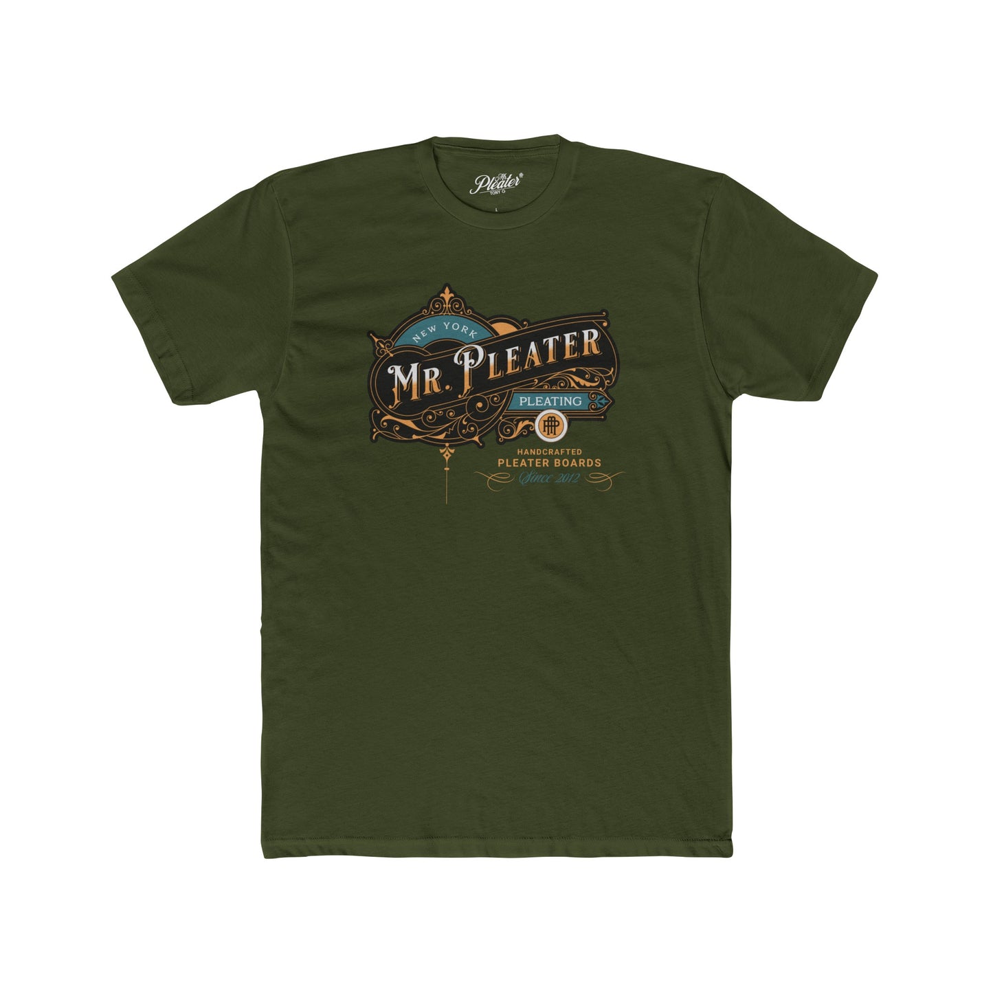 Mr. Pleater By TONY G Men's Cotton Crew Tee, featuring the Mr. Pleater Handcrafted Pleater Board 2 design