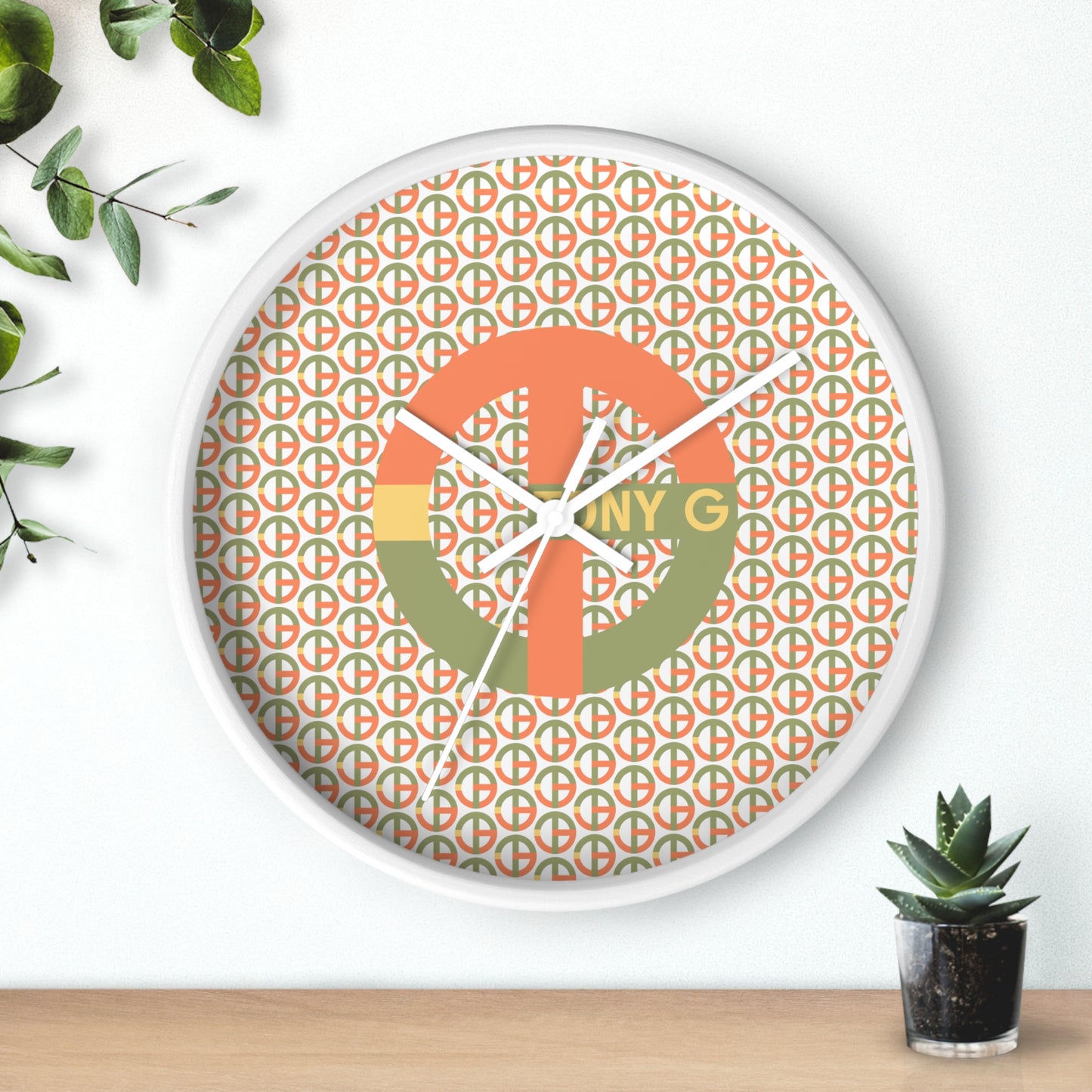 TONY G Wall Clock, featuring the TG Logo Vintage #1 and Monogram Pattern
