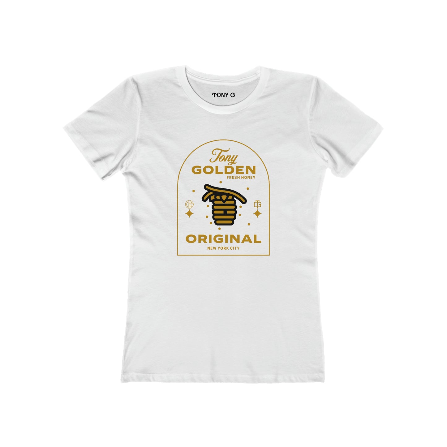 TONY Golden Women's Feminine Cut Classic Boyfriend Tee, featuring the TONY Golden design
