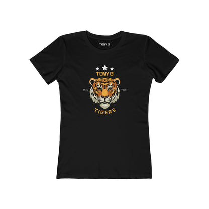 TONY G Women's Feminine Cut Classic Boyfriend Tee, featuring the TONY G Tiger 2 design