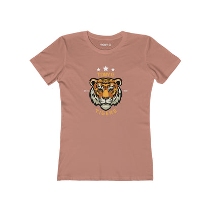 TONY G Women's Feminine Cut Classic Boyfriend Tee, featuring the TONY G Tiger 2 design