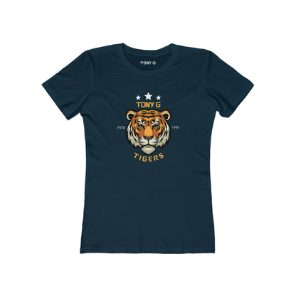 TONY G Women's Feminine Cut Classic Boyfriend Tee, featuring the TONY G Tiger 2 design