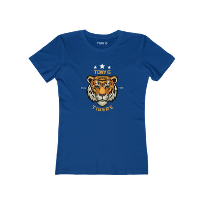 TONY G Women's Feminine Cut Classic Boyfriend Tee, featuring the TONY G Tiger 2 design