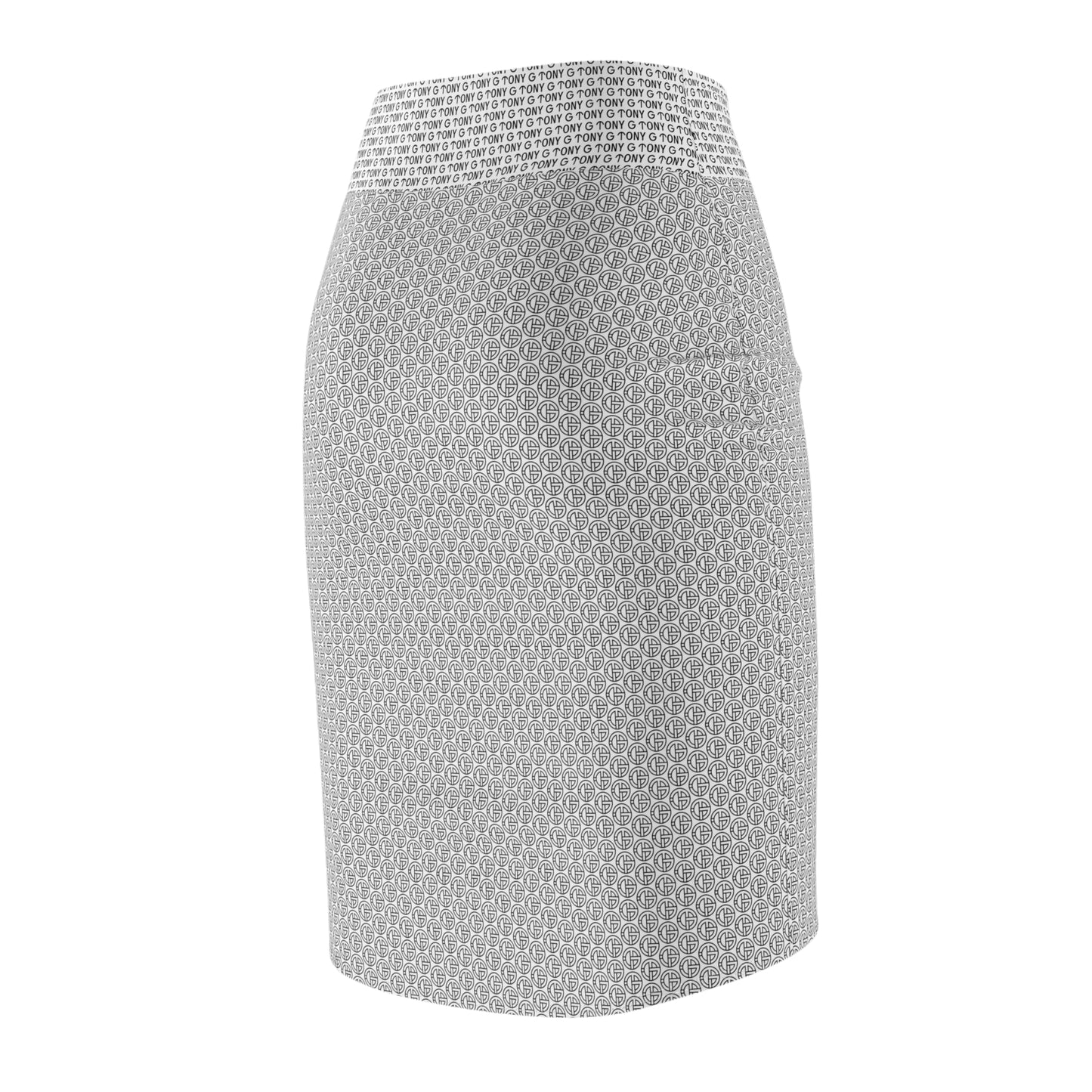 TONY G Women's Pencil Skirt, adorned with the TG Logo Outline Monogram Pattern