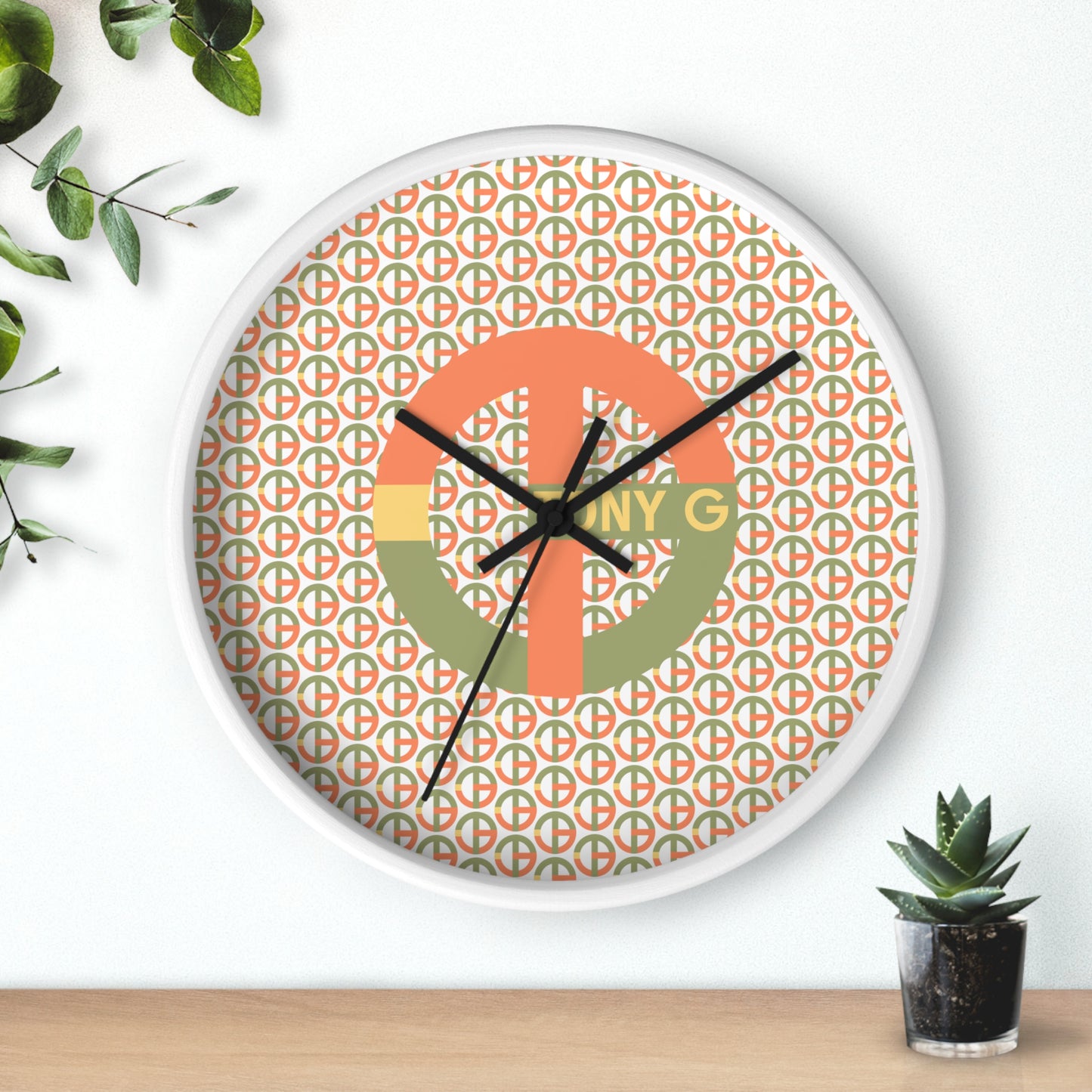 TONY G Wall Clock, featuring the TG Logo Vintage #1 and Monogram Pattern