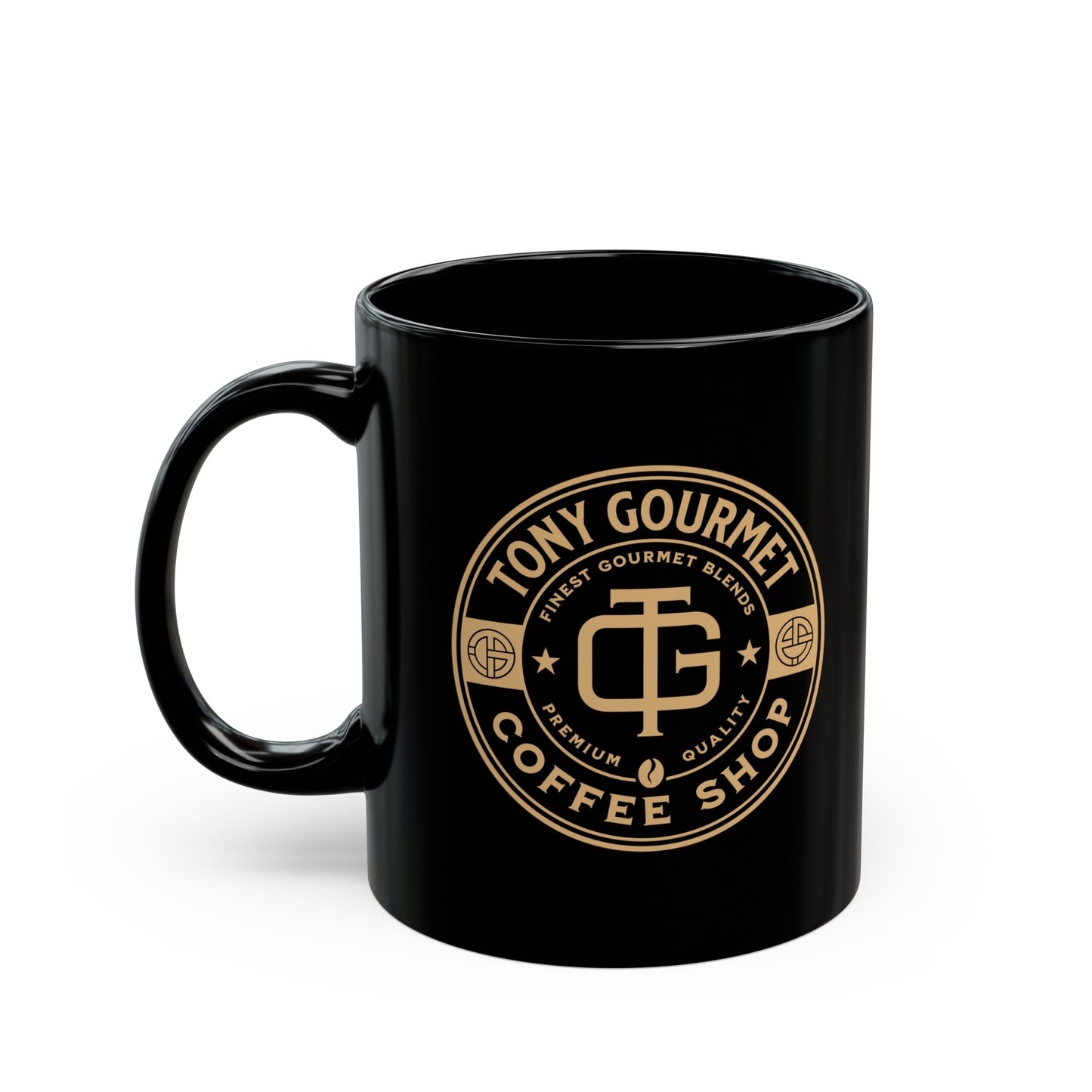 TONY Gourmet Ceramic 11oz Black Mug, featuring the TONY Gourmet design